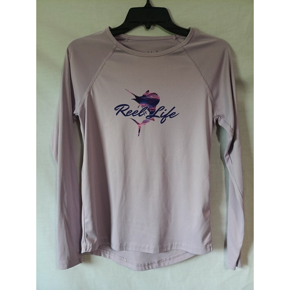 Reel Life Shirt Childs Small Purple Fishing Performance Long Sleeve Outdoor Logo